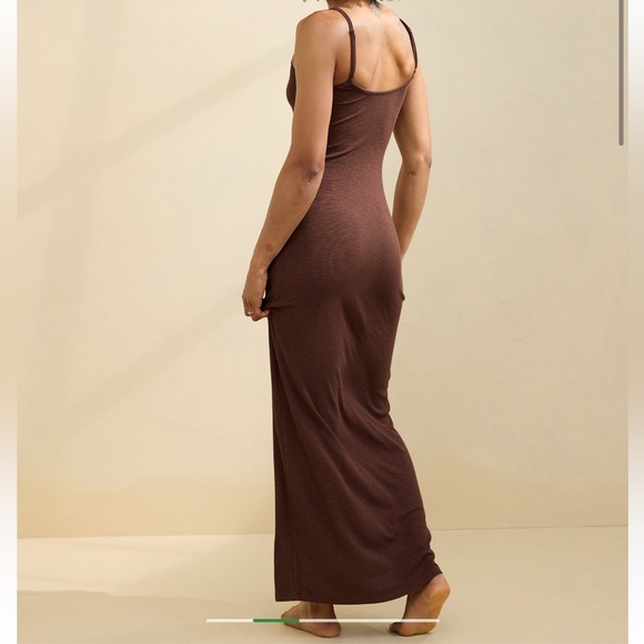 aerie Brown Ribbed Maxi Slip with Spaghetti Straps Dress Women’s Large - Picture 2 of 6